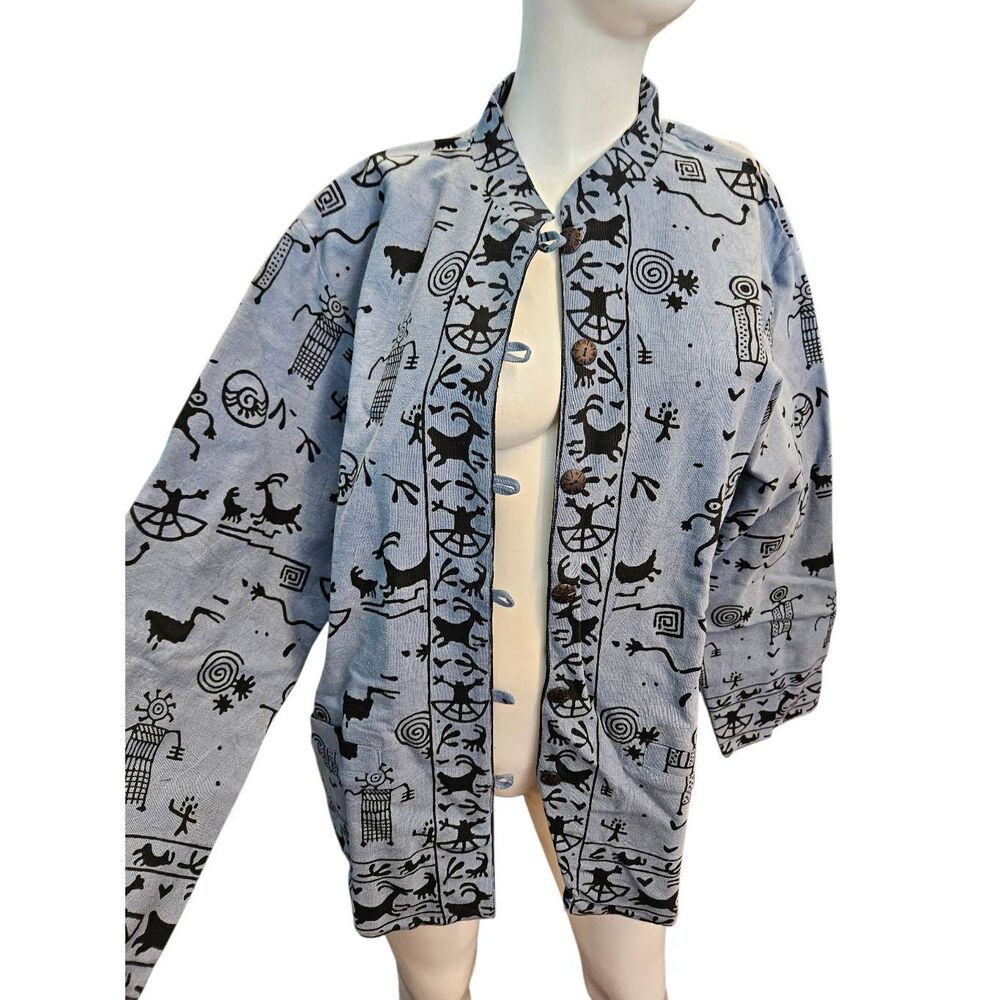 Sam Hilus Blue Cave Drawing Pront Jacket Womens Size Large NEW TAGS